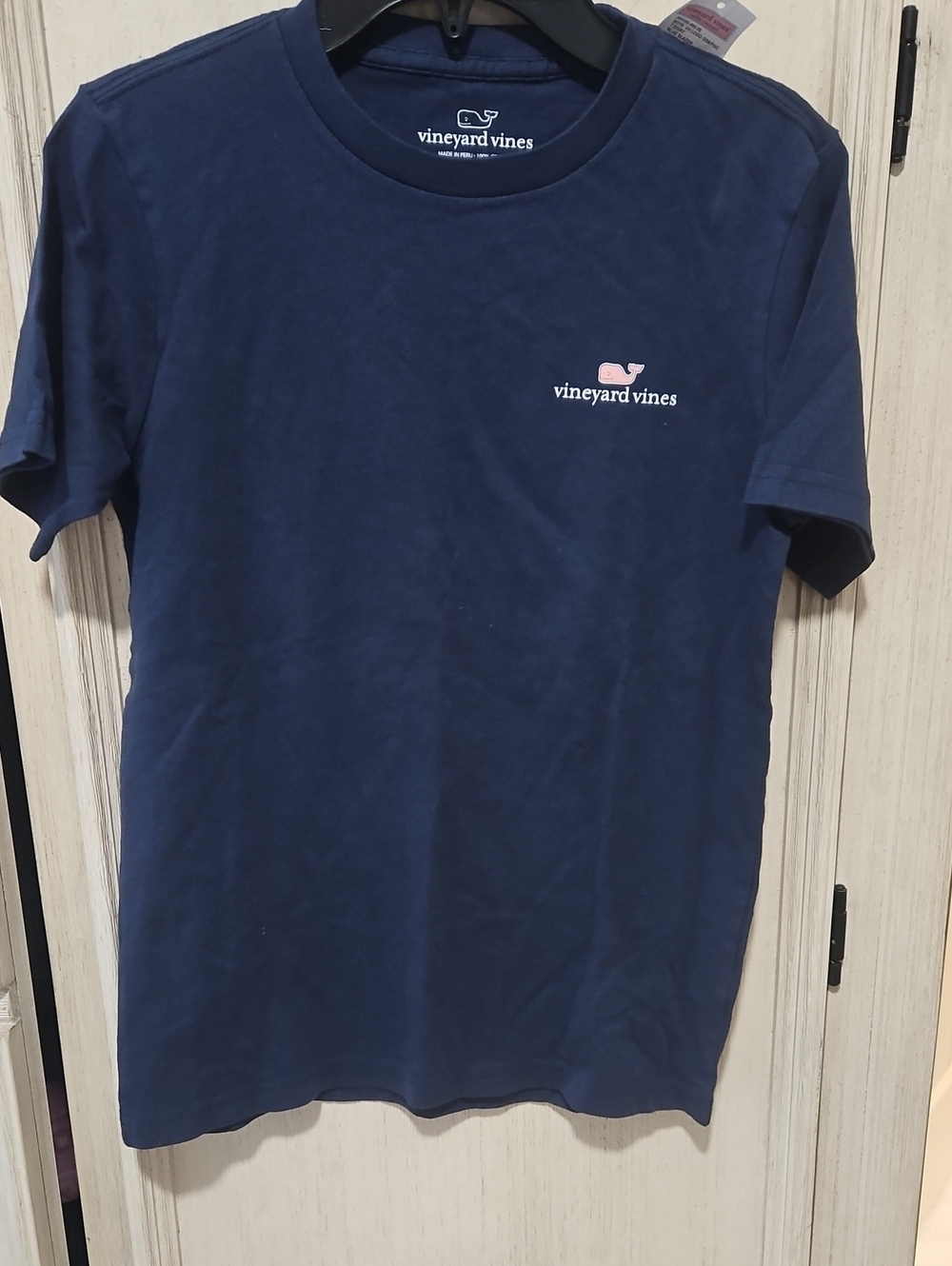 Vineyard Vines Navy Short-Sleeve Tee with Pink Whale Logo